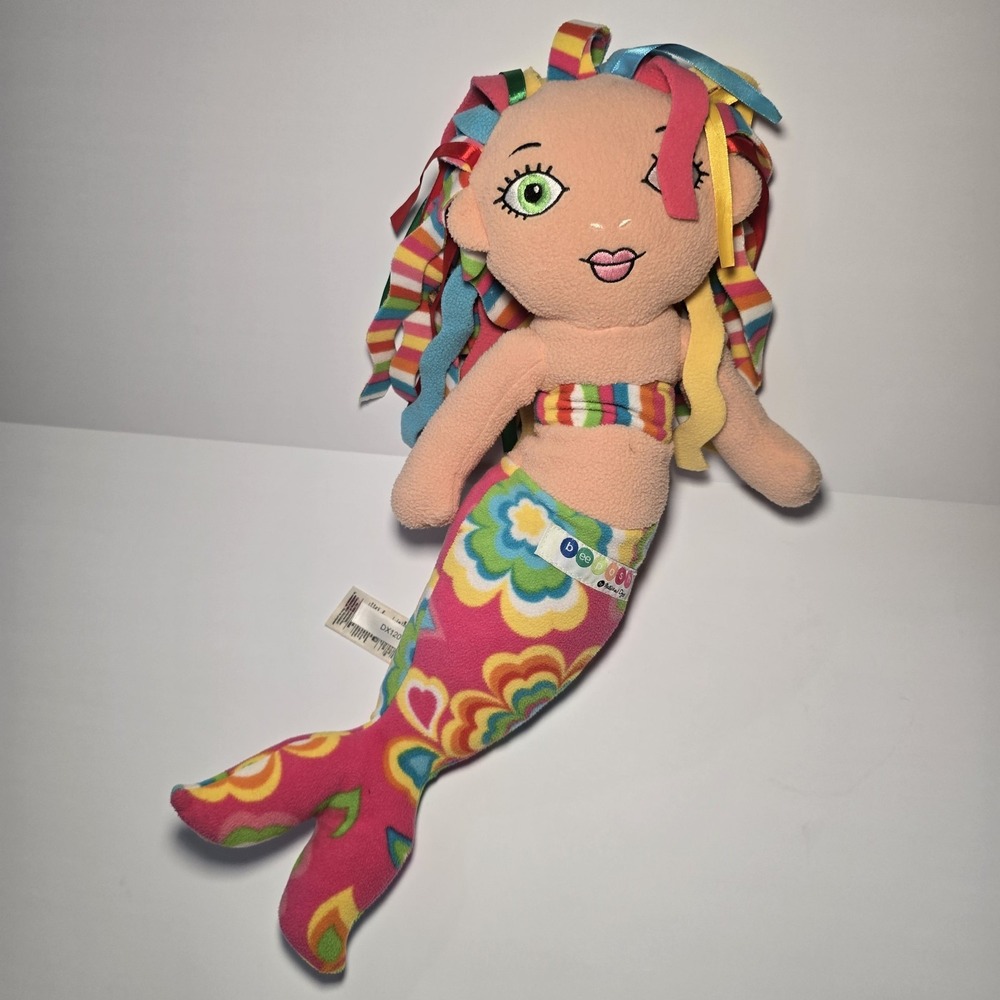 Melissa & Doug Mermaid 20" Retired Plush Retro Pink Colorful Floral Pattern Used